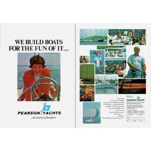 1971 Pearson Fiberglass Yachts 2 Page Vintage Print Ad Boy Life Jacket Wall Art